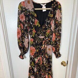 🌸 Lauren Conrad Floral Shimmery Wrap Dress – Size Small